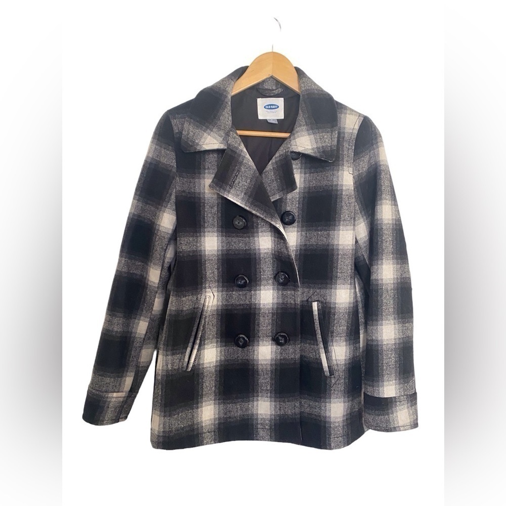 Old Navy Plaid Wool Coat Jacket l Women’s Size Medium Pea Coat